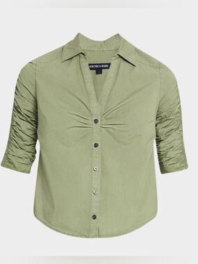 Veronica Beard Porta Ruched-Sleeve Button-Front Shirt